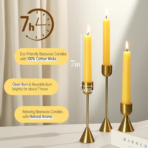 12pcs شمعيات Beeswax Taper ، 7 بوصة شموع شمع العسل النقي الخالصة ، و 7 ساعات تدوم شموع التأمل المحترقة ، شمعة شمع النحل للتأمل في صلاة المنزل (12 ، أصفر) in Kuwait