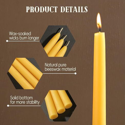 12pcs شمعيات Beeswax Taper ، 7 بوصة شموع شمع العسل النقي الخالصة ، و 7 ساعات تدوم شموع التأمل المحترقة ، شمعة شمع النحل للتأمل في صلاة المنزل (12 ، أصفر) in Kuwait