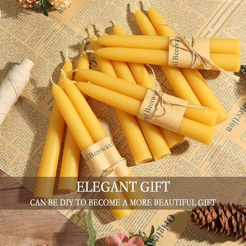 12pcs شمعيات Beeswax Taper ، 7 بوصة شموع شمع العسل النقي الخالصة ، و 7 ساعات تدوم شموع التأمل المحترقة ، شمعة شمع النحل للتأمل في صلاة المنزل (12 ، أصفر) in Kuwait