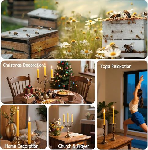 12pcs شمعيات Beeswax Taper ، 7 بوصة شموع شمع العسل النقي الخالصة ، و 7 ساعات تدوم شموع التأمل المحترقة ، شمعة شمع النحل للتأمل في صلاة المنزل (12 ، أصفر) in Kuwait