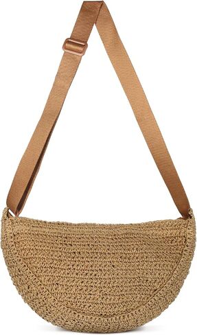Straw Crossbody Bag for Women Summer Woven Beach Handbag Crescent Shoulder Purses with Adjustable Strap 2025 in Saudi Arabia