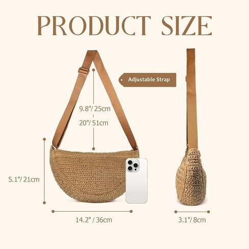 Straw Crossbody Bag for Women Summer Woven Beach Handbag Crescent Shoulder Purses with Adjustable Strap 2025 in Saudi Arabia