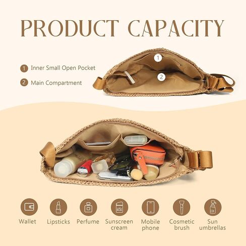 Straw Crossbody Bag for Women Summer Woven Beach Handbag Crescent Shoulder Purses with Adjustable Strap 2025 in Saudi Arabia