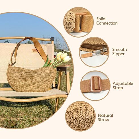 Straw Crossbody Bag for Women Summer Woven Beach Handbag Crescent Shoulder Purses with Adjustable Strap 2025 in Saudi Arabia