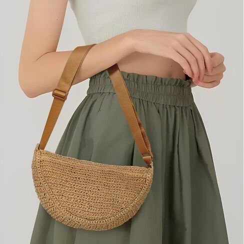 Straw Crossbody Bag for Women Summer Woven Beach Handbag Crescent Shoulder Purses with Adjustable Strap 2025 in Saudi Arabia