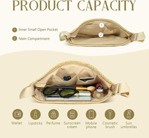 حقيبة Crossbody Straw للنساء الصيفية شاطئ Leach Handbag Crescent Counter Hounder مع حزام قابل للتعديل 2025 in Kuwait