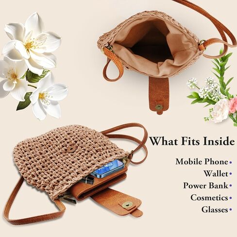 حقيبة صغيرة من القش القش للنساء بوهو مصنوعة يدويا الصيف سميلي حقيبة حقيبة اليد حقيبة الكتف الكتف لقضاء الإجازة in Kuwait