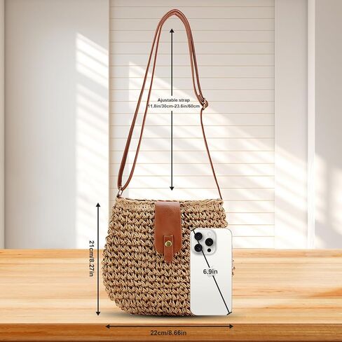 حقيبة صغيرة من القش القش للنساء بوهو مصنوعة يدويا الصيف سميلي حقيبة حقيبة اليد حقيبة الكتف الكتف لقضاء الإجازة in Kuwait