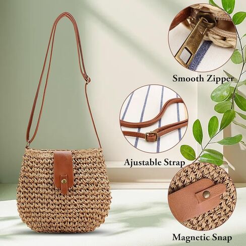 حقيبة صغيرة من القش القش للنساء بوهو مصنوعة يدويا الصيف سميلي حقيبة حقيبة اليد حقيبة الكتف الكتف لقضاء الإجازة in Kuwait