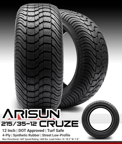 عجلات عربة غولف حمراء وسوداء 12 بوصة و Arisun Cruze (215/35-12) Dot Low Plumper Golf Cart Carbo - مجموعة من 4 in Kuwait