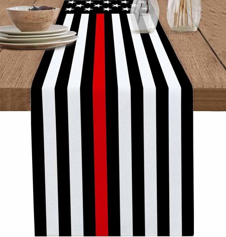 Durable Fabric Table Runner,Blue Line American Flag Honoring Men and Women of Law Enforces Washable Linen Table Runners for Home/Kitchen/Dining Table/Indoor & Outdoor Decor 13x36 inch in Saudi Arabia