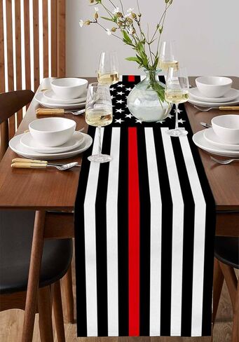 Durable Fabric Table Runner,Blue Line American Flag Honoring Men and Women of Law Enforces Washable Linen Table Runners for Home/Kitchen/Dining Table/Indoor & Outdoor Decor 13x36 inch in Saudi Arabia