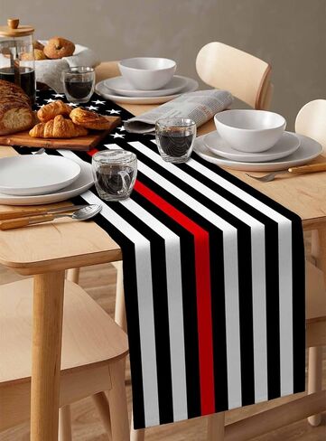 Durable Fabric Table Runner,Blue Line American Flag Honoring Men and Women of Law Enforces Washable Linen Table Runners for Home/Kitchen/Dining Table/Indoor & Outdoor Decor 13x36 inch in Saudi Arabia