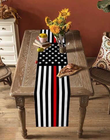 Durable Fabric Table Runner,Blue Line American Flag Honoring Men and Women of Law Enforces Washable Linen Table Runners for Home/Kitchen/Dining Table/Indoor & Outdoor Decor 13x36 inch in Saudi Arabia