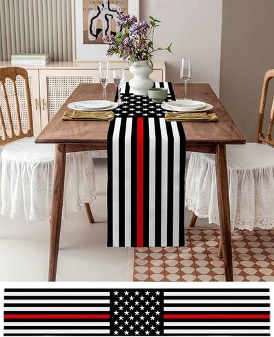 Durable Fabric Table Runner,Blue Line American Flag Honoring Men and Women of Law Enforces Washable Linen Table Runners for Home/Kitchen/Dining Table/Indoor & Outdoor Decor 13x36 inch in Saudi Arabia