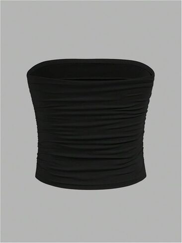 Milumia Girl's 3 Pack Tube Tops Ruched Brandlessless Solid Solid Bandeau Tops in Saudi Arabia