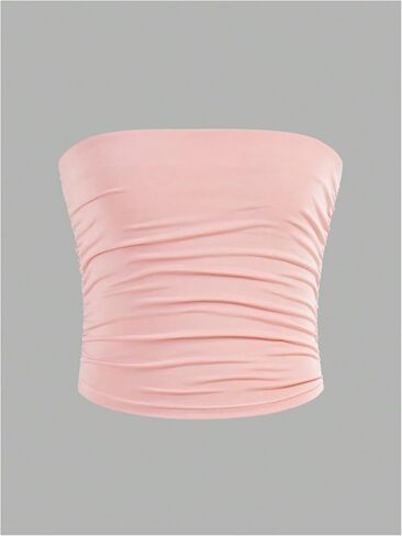 Milumia Girl's 3 Pack Tube Tops Ruched Brandlessless Solid Solid Bandeau Tops in Saudi Arabia