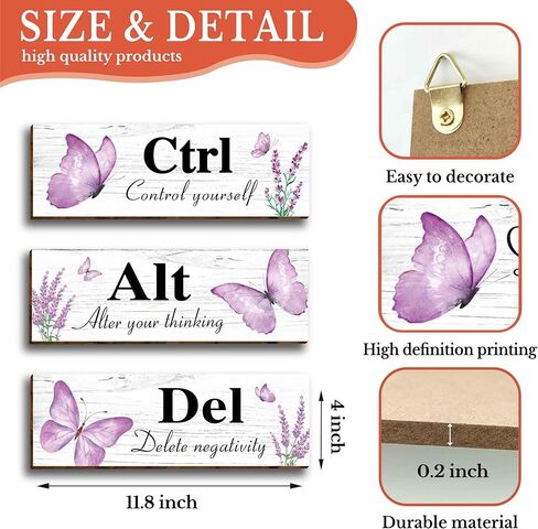 4 قطع من الفراشات الأرجوانية الحديثة ذات الأزهار الخشبية لتزيين جدران المكتب، مقولة ملهمة مع قبول السماح بالإيمان والإيمان، لافتة خشبية معلقة لوحات جدارية تحفيزية للمكتب وغرفة المعيشة والحمام in Kuwait