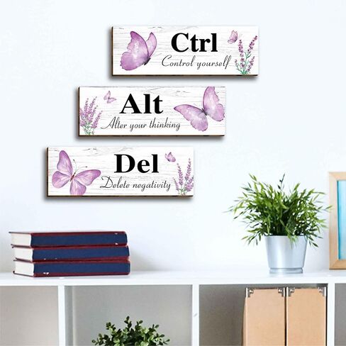 4 قطع من الفراشات الأرجوانية الحديثة ذات الأزهار الخشبية لتزيين جدران المكتب، مقولة ملهمة مع قبول السماح بالإيمان والإيمان، لافتة خشبية معلقة لوحات جدارية تحفيزية للمكتب وغرفة المعيشة والحمام in Kuwait