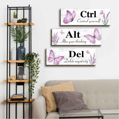 4 قطع من الفراشات الأرجوانية الحديثة ذات الأزهار الخشبية لتزيين جدران المكتب، مقولة ملهمة مع قبول السماح بالإيمان والإيمان، لافتة خشبية معلقة لوحات جدارية تحفيزية للمكتب وغرفة المعيشة والحمام in Kuwait