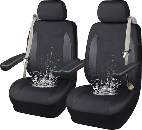 Flying Banner AquaShield Front car seat Covers Set Waterproof Water Resistant arm Rest Compatible Shoulder Seatbelt Compatible Truck seat Protectors Universal fit Non Slip (Black Black, Front Pair) in Kuwait
