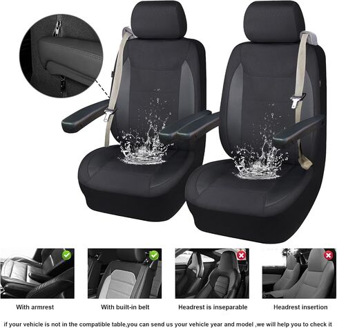 Flying Banner AquaShield Front car seat Covers Set Waterproof Water Resistant arm Rest Compatible Shoulder Seatbelt Compatible Truck seat Protectors Universal fit Non Slip (Black Black, Front Pair) in Kuwait