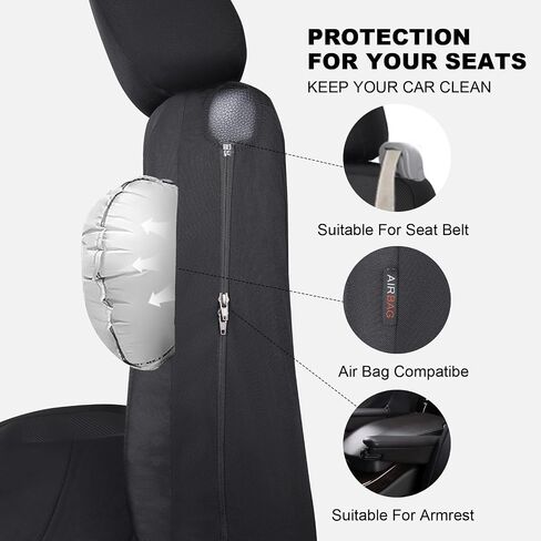 Flying Banner AquaShield Front car seat Covers Set Waterproof Water Resistant arm Rest Compatible Shoulder Seatbelt Compatible Truck seat Protectors Universal fit Non Slip (Black Black, Front Pair) in Kuwait