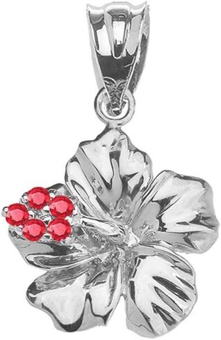 Dainty Sterling Silver Red CZ Caribbean Hibiscus (Malvaceae) Pendant Necklace in Saudi Arabia