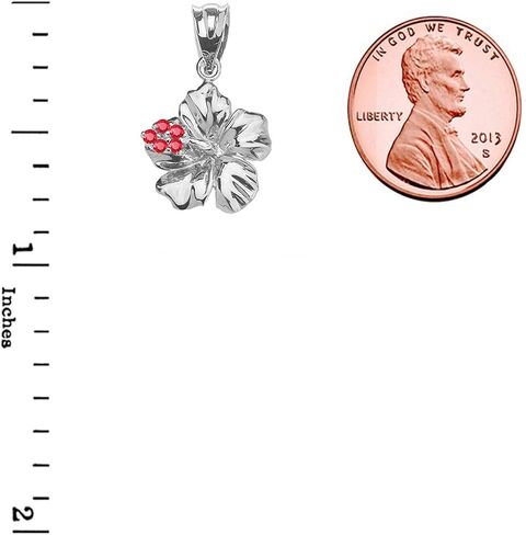 Dainty Sterling Silver Red CZ Caribbean Hibiscus (Malvaceae) Pendant Necklace in Saudi Arabia