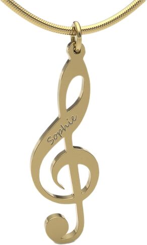 Personalized Music Note Treble Clef Name Necklace in .925 Sterling Silver or Gold Plated. Choose Any Name or Message. Includes 20" Matching chain. Perfect for music lovers or musicians. in Saudi Arabia