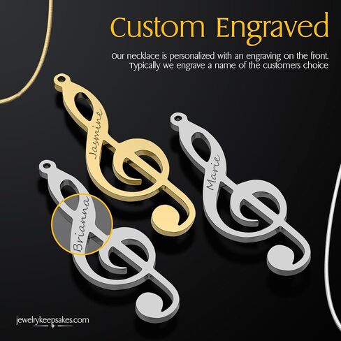 Personalized Music Note Treble Clef Name Necklace in .925 Sterling Silver or Gold Plated. Choose Any Name or Message. Includes 20" Matching chain. Perfect for music lovers or musicians. in Saudi Arabia