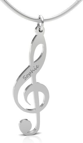 Personalized Music Note Treble Clef Name Necklace in .925 Sterling Silver or Gold Plated. Choose Any Name or Message. Includes 20" Matching chain. Perfect for music lovers or musicians. in Saudi Arabia