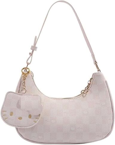 Premium PU Pink Anime Cat Shoulder Bag Womens Cute Fashion Handbag, Printed PU Mobile Coin Purse With Anime Keychain KT Cat Charm in Saudi Arabia