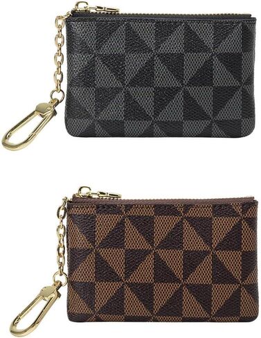 2 Pack Leather Coin Purse for Women with KeyChain Small Zipper Change Purse Coin Pouch Card Holder Men Wallet Clutch (Black + Brown) in Saudi Arabia