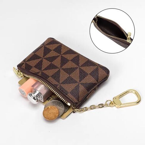 2 Pack Leather Coin Purse for Women with KeyChain Small Zipper Change Purse Coin Pouch Card Holder Men Wallet Clutch (Black + Brown) in Saudi Arabia