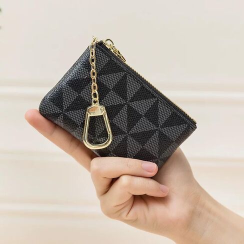2 Pack Leather Coin Purse for Women with KeyChain Small Zipper Change Purse Coin Pouch Card Holder Men Wallet Clutch (Black + Brown) in Saudi Arabia