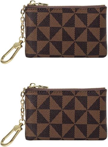 2 Pack Leather Coin Purse for Women with KeyChain Small Zipper Change Purse Coin Pouch Card Holder Men Wallet Clutch (Black + Brown) in Saudi Arabia