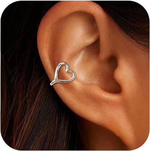 925 Sterling Silver Heart Ear Cuffs Earrings Non Piercing Clip On Earrings for Women Hypoallergenic Ear Clips Stud Earrings Back To School Jewelry Birthday Valentine's Day Gift in Saudi Arabia