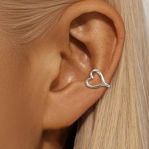 925 Sterling Silver Heart Ear Cuffs Earrings Non Piercing Clip On Earrings for Women Hypoallergenic Ear Clips Stud Earrings Back To School Jewelry Birthday Valentine's Day Gift in Saudi Arabia
