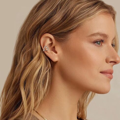 925 Sterling Silver Heart Ear Cuffs Earrings Non Piercing Clip On Earrings for Women Hypoallergenic Ear Clips Stud Earrings Back To School Jewelry Birthday Valentine's Day Gift in Saudi Arabia