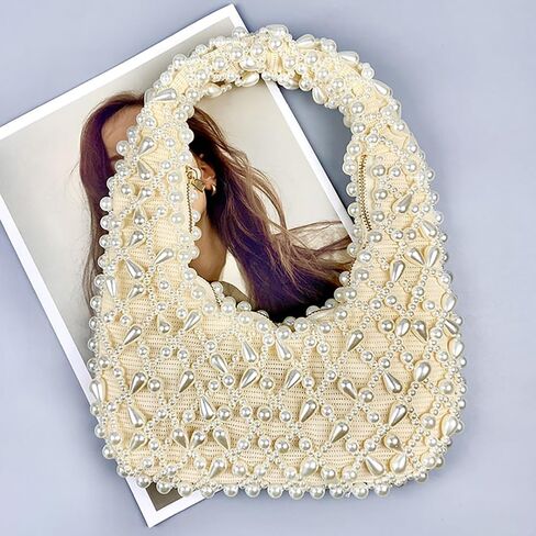 Trendy Pearl Shoulder Purse for Women Small Y2k Tote Bags for Party Rhinestone-Encrusted Designer Handbags in Kuwait