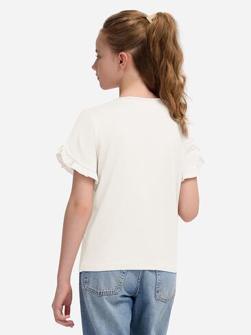 Girls Cute Ruffle Sleeve T-Shirt, Loose Fit Crewneck Summer Top for Kids 5-14 Years in Saudi Arabia