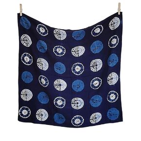 Handmade Shibori Tie Dye Bandana 25‘’, Silk Cotton Natural Indigo Hand Dyed Square Head Scarf, Hair Scarf, Neckerchief (Indigo - D) in Saudi Arabia