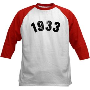 Cafepress 1933 سنة عتيقة البيسبول Jersey Kids Cotton Baseball Jersey ، 3/4 Raglan Sleeve Shirt in Kuwait