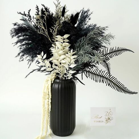 YNWYH Natural Pampas Grass Decor with Ceramic Vase Boho Home Decor Bouquet Phragmites Dried Flowers Bouquet for Home Decor, Wedding, Easter, Housewarming Gift (Black) in Kuwait