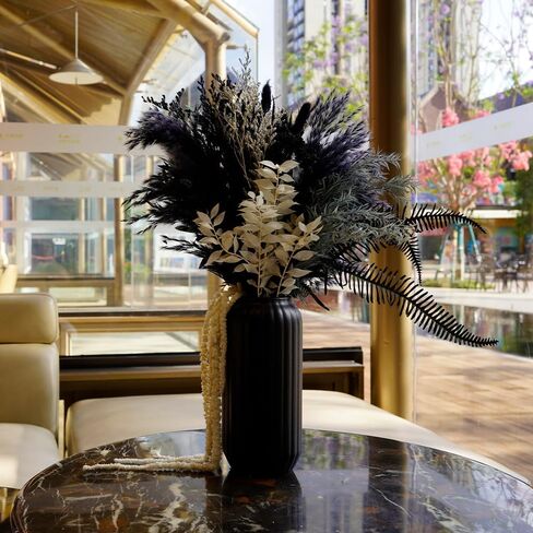 YNWYH Natural Pampas Grass Decor with Ceramic Vase Boho Home Decor Bouquet Phragmites Dried Flowers Bouquet for Home Decor, Wedding, Easter, Housewarming Gift (Black) in Kuwait