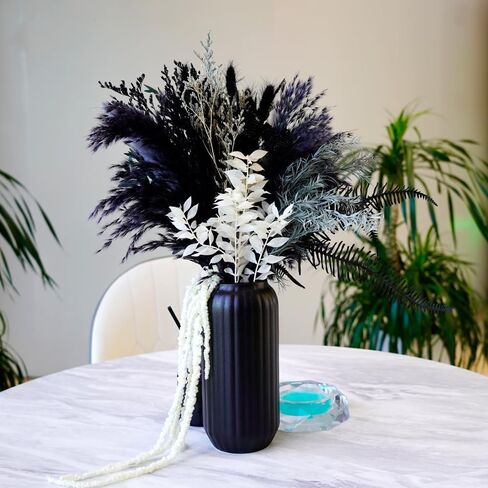 YNWYH Natural Pampas Grass Decor with Ceramic Vase Boho Home Decor Bouquet Phragmites Dried Flowers Bouquet for Home Decor, Wedding, Easter, Housewarming Gift (Black) in Kuwait