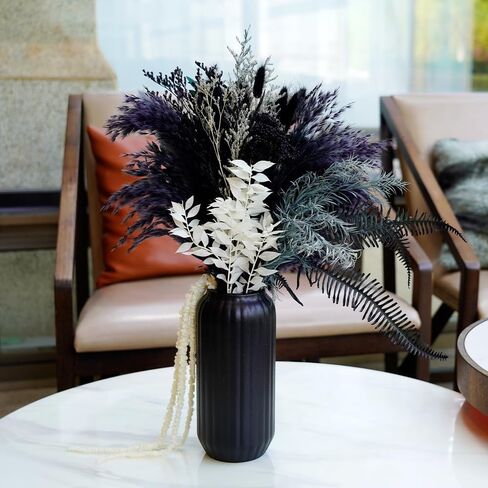 YNWYH Natural Pampas Grass Decor with Ceramic Vase Boho Home Decor Bouquet Phragmites Dried Flowers Bouquet for Home Decor, Wedding, Easter, Housewarming Gift (Black) in Kuwait