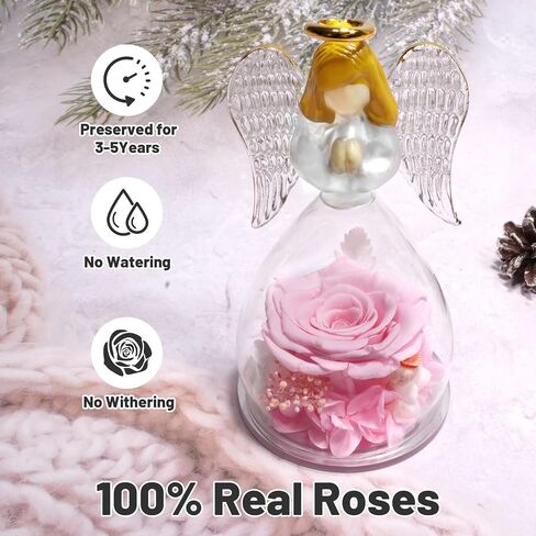 Yamonic Preserved Flowers Rose Birthday Gifts for Women Mom in Glass Angel Figurines,Mothers Day Rose Gifts for Mom Grandma,Christmas Angel Rose Gifts for Her,Mothers,Valentine's Day,Anniversary(Pink) in Saudi Arabia