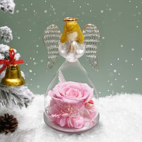 Yamonic Preserved Flowers Rose Birthday Gifts for Women Mom in Glass Angel Figurines,Mothers Day Rose Gifts for Mom Grandma,Christmas Angel Rose Gifts for Her,Mothers,Valentine's Day,Anniversary(Pink) in Saudi Arabia
